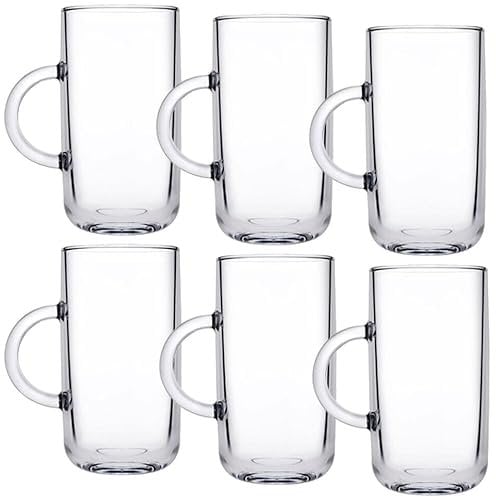 Queensway Home & Dining 6-Piece Iconic Glass Mug Set - Clear Coffee & Tea Cups with Easy-Grip Handle for Hot & Cold Drinks, Ideal for Everyday Use, Dishwasher Safe, 270 ml