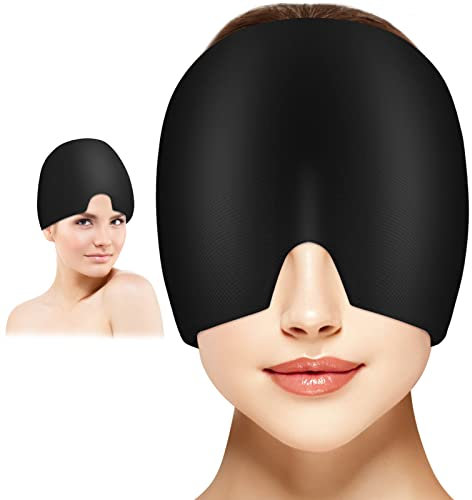 AOOWU Migraine Relief Cap, Upgraded Headache Relief Cap, Reusable Cold Hot Therapy Migraine Cap, Single-Sided Gel Ice Hot Head Wrap, Gel Ice Pack Mask for Migraine, Sinus Stress, Frontal Headaches