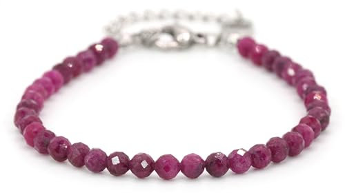 Echtes Rubin Edelstein Armband mit facettierten 4mm Perlen - Länge verstellbar - Heilstein Schutzstein Edelsteinarmband Glücksbringer Talisman Geschenk (Rubin, 16-21CM S)