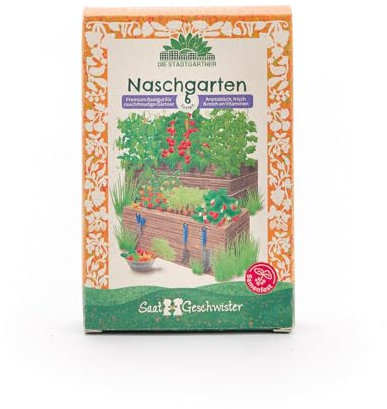 Saatgut-Set Naschgarten mit 6 samenfesten BIO-Sorten | Frisches Naschvergnügen mit Obst & Gemüse zum Selberziehen z.B. Zuckererbse, Erdbeere| Geschenk für Hobbygärtner zum Geburtstag, Ostern etc.