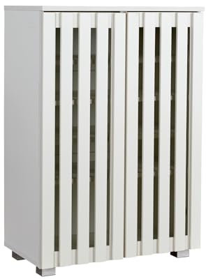 Home Source 2 Door Wooden Shoe Storage Cabinet Rack Stand, Slatted Cupboard, White