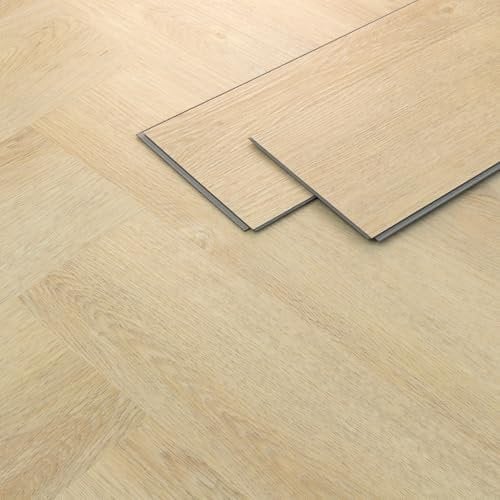 ML-Design Deluxe PVC Bodenbelag, Click Vinyl-Dielen Vinylboden, 61cmx12,8cmx4,2mm, Dicke 4,2mm, 3,12m²/40 Dielen, Fischgrät Eiche Natur, Braun, Holzoptik, rutschfest, wasserfest, Belastungsklasse 34