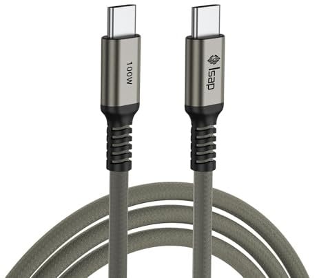 Isap 100W USB C Cable 2m, Fast Charging Type C Charger Cable, Nylon Braided Power Delivery Cord, for iPhone 15 Pro Max, Samsung Galaxy S24/S23, MacBook Air, iPad Pro, Pixel 7, Huawei
