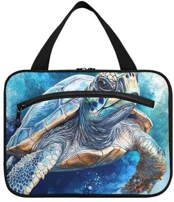 EtherSpher Fierce Turtle Reptile Blue Hanging Travel Makeup with Hook Designer Waterproof Makeup Bag Organizer for Travel Accessories Camping estuche para brochas maquillaje L, Fierce Turtle Reptilien