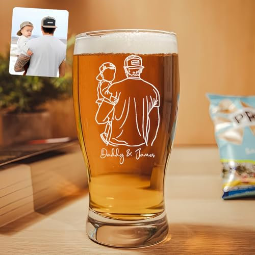 Drawelry Personalisiert Foto Biergläser mit Bild Name Text Drucken Bierglas Glasbecher 570ml Bier Trink Gläser Vatertag Geburtstag Geschenke für Männer Papa Großvater Ehemann Freunde (B2)