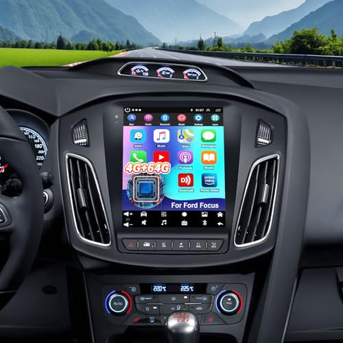 4G+64G Radio Coche GPS para Ford Focus 2012-2018 con Carplay Android Auto Navegador,Pantalla de 9.7 Pulgadas Android Radio con Bluetooth Mirror Link WiFi/FM/RDS+Cámara Trasera