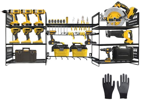 Power Tool Organizer, Power Tool Storage Wall Mounted Rack, 3 Layer Power Drill Tool Holder with Side Screwdriver Rack, Shelf Storage Organiser, Heavy Duty Drill Holder for Garage, Home, Workshop