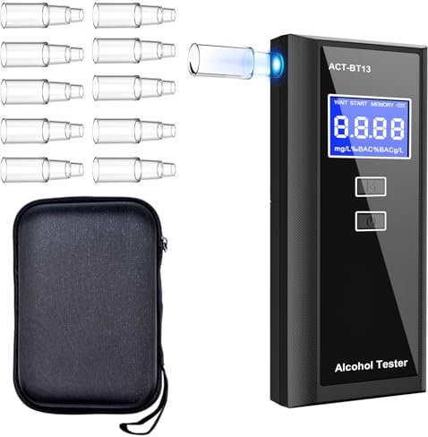 Swetfela Alkoholtester mit 10 Mundstücken & Tragetasche - Präziser Tragbarer Alkotester, Digitales LCD Messgerät, 50 Speicherplätzen Alkoholmessgerät für Haushalt/Privat Partys