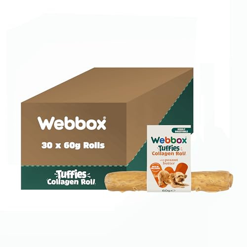 Webbox Tuffies Collagen Roll Dog Treats, Peanut Butter - Supports Joint & Skin Health, Highly Digestible Healthy Treat (30 x 60g Rolls)