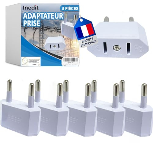 5 x Adaptateur Prise USA vers France - Adaptateur Prise US vers EU - Très Utile pour Voyager - Prises Type A vers Type C/EF 2 Broches Européenne pour Voyage - Adaptateur Facile A Transporter (Blanc)