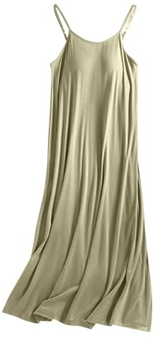 Zanisouta Robe de nuit élégante pour femme - Robe longue avec soutien-gorge intégré - Chemise de nuit sans manches - Col rond - Robe de nuit d'été - Robe de loisirs légère - Séchage rapide, O Vert