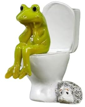 Generisch Witzige Frosch Toiletten Figur, Lustige Frosch Figur auf Toilette – Kunstharz Deko Skulptur mit Igel (6,5 cm) – Witziges Schreibtisch Ornament für Wohnzimmer & Büro