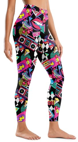 tiorhooe Leggings 80er Jahre Damen 80s Tie Dye Leggings Frauen Disco Yoga Fitness Leggins Sommer Drucken Sporthose (Violett1,XL)