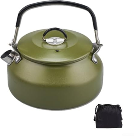 Bouilloire de camping portable, théière en acier inoxydable ultra légère, bouilloire sifflante pour le camping (vert)
