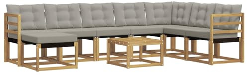 vidaXL Outdoor-Sofagarnitur mit Kissen 9 pcs Weiß und Hellgrau, Modernes Garten-Sofa-Set, wetterfeste Möbel, strapazierfähige Couch, perfekte Sitzgelegenheit am Pool