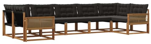 vidaXL Outdoor-Sofagarnitur mit Kissen 7 pcs Natürlich und Schwarz, Elegantes Garten-Sofa, modernes Outdoor-Sofa, robuste Lounge-Möbel für gemütliche Treffen