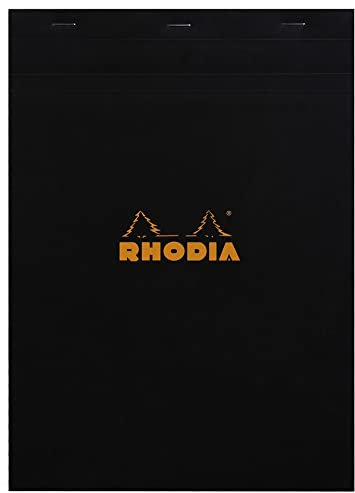 RHODIA 182009C - Bloc-Notes Agrafé N°18 Black - A4 21 x 29,7 cm - Petits Carreaux - 80 Feuillets Détachables - Papier Clairefontaine 80 g/m² - Couverture en Carte Enduite Souple