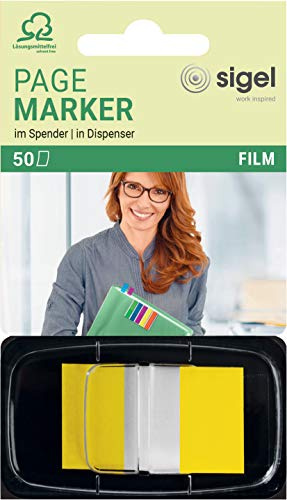 SIGEL HN490 Haftmarker im Spender, gelb 50 Streifen im Format 25 x 43 mm | HN490, Spender mit 50 Streifen im Format 25 x 43 mm