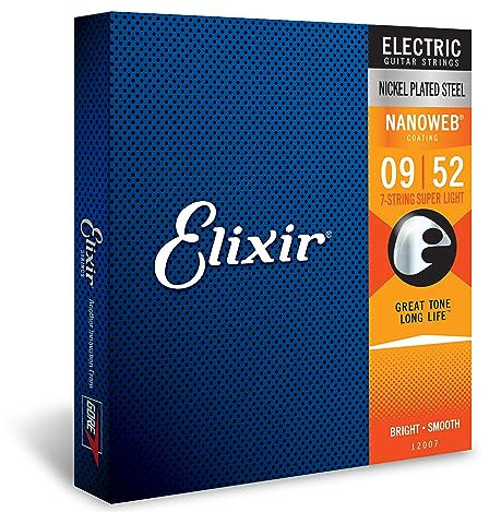 Corde per chitarra elettrica a 7 corde Elixir® Strings con rivestimento NANOWEB®, Super Light (.009-.052)