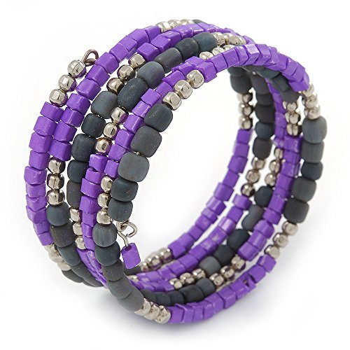 Violet/Gris perle pierre multirang en spirale Flex Bracelet jonc – réglable