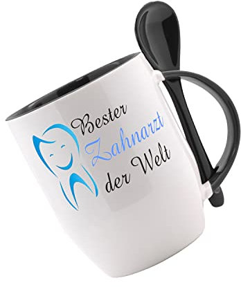 Tasse mit Löffel  Bester Zahnarzt der Welt  Löffeltasse, Kaffeetasse mit Motiv,Bürotasse, bedruckte Tasse mit Sprüchen oder Bildern - auch individuelle Gestaltung nach Kundenwunsch