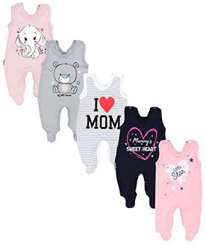 TupTam Baby Unisex Strampler mit Aufdruck Spruch 5er Pack, Farbe: Mädchen 2, Größe: 68