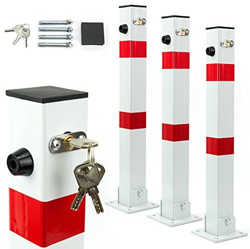 Parkpfosten klappbar – Parkplatzsperre 60x60x600 mm – Absperrpfosten Parkwatch Parkplatzbügel, Absperrung für Stellplatz, Stahl, Weiß/Rot, klappbarer Pfosten für private Parkplätze (SN1803-3 Stück)