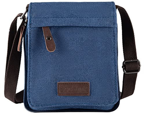 Sechunk Kleine Umhängetasche aus Segeltuch im Vintage-Stil (k_Blau, Klein)