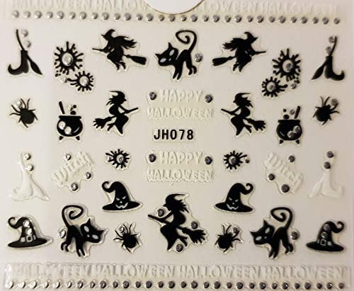 Halloween Nail Art 3D Silver Gems Stickers (JH078 Witches Cats)