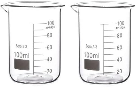 Rocwing Boro 3.3 Glass Graduated Measuring Beaker for Lab or Kitchen (2x100ml)