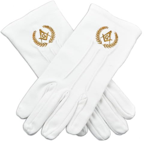 Grand Lodge Freimaurer-Handschuhe, bestickt, Baumwolle, Weiß