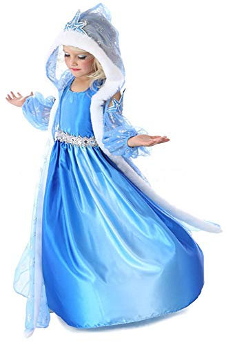 Tante Tina Mädchen 3-teiliges Eiskönigin/Schneeprinzessin Kostüm mit Umhang - Blau - Gr. 110 (104-110)