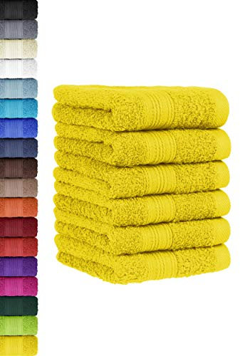 6 TLG. Gästetuch Set in vielen Farben 100% Baumwolle 6er Pack Gästetücher 30x50 cm Gelb