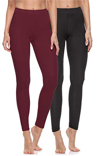 Merry Style 2er Pack Leggings Damen Baumwolle für das ganze Jahr Bequeme Leggings Blickdicht Damen Ideal für Yoga Sport Gym und Freizeit MS10-198 MS10-198 (Schwarz/Weinrot, 3XL)