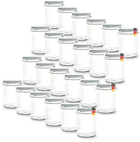 BAUER 24er Set Sturzgläser 214 ml inkl. weiße Twist Off Deckel TO66 zum Einmachen von Suppen, Babynahrung, Dips oder zur Aufbewahrung von Tee und Kräuter