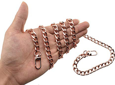 HAHIYO Purse Chain Strap Length 43.3 inches Rose Gold for Shoulder Cross Body Sling Purse Handbag Clutch Replacement Strap Comfortable Flat 0.4 Wide Enough 2.4mm Extra Thick Metal Strap 1 Pack