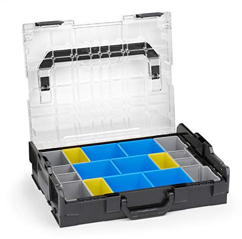Sortimo L-BOXX 102 - Cassetta degli attrezzi in plastica nera con coperchio trasparente con set di attrezzi BC3 per piccoli oggetti, ideale sistema di conservazione delle viti