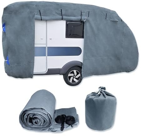 NATIV Schutzhülle für Wohnwagen | UV-resistente Abdeckplane für ihren Camper | universelle Passform | Polyamid | Dach wasserdicht, Seitenteile wasserabweisend | grau | 610 x 250 x 220 cm
