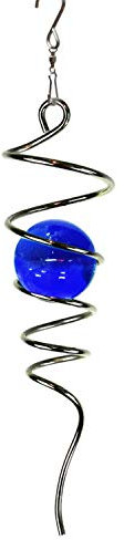 LJLIFART Gazing Ball Spirale Deko Windspiel 13 Zoll mit Drehhaken und 5,1 cm blauer Glaskugel Einzigartiges Geschenk und Hängedekor für Innen Außen Garten Dekoration