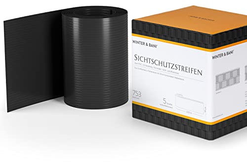 Winter & Bani by Blumfeldt Brise Vue PVC Dur 12,5m X 19 cm, Brise Vue de Clôture, Bandes de Brise Vue Jardin pour Tapis à Double Tringle, Brise Vue Balcon, Différentes Couleurs (12.5 m, Anthracite)
