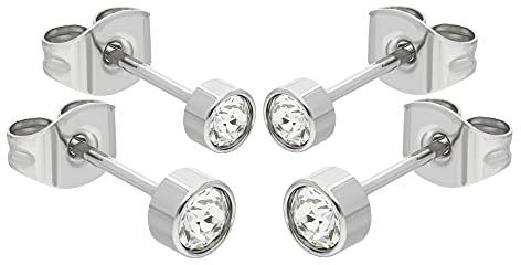 Max Palmer - Ohrstecker Set mit Swarovski Kristall [01.] - Silber - klar