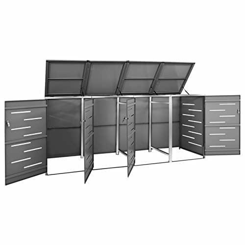 Festnjght 4er Mülltonnenbox Edelstahl Mülltonnenverkleidung 4 Tonnen Müllcontainer Müllbox Aussen Gartenbox Mülltonnenschrank Abfalltonnenschrank für 4 Mülltonnen Abschließbar