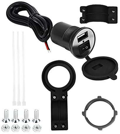 soporte manillar moto para usb Soporte para teléfono con barra de manija para motocicleta, cargador USB impermeable DC 12V con interruptor (negro) Cargador Cargador de teléfono Motocicleta Cargador ne