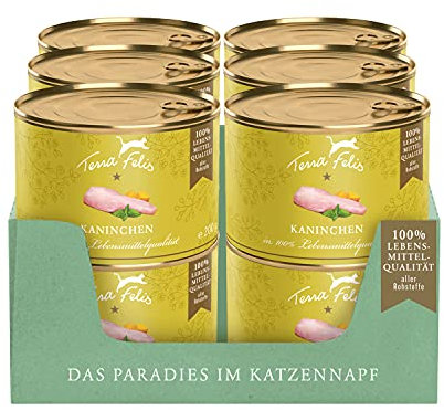 TERRA FELIS Kaninchen, Mono-Protein Nassfutter, 12x200g I Premium Katzennahrung in 100% Lebensmittelqualität Aller Rohstoffe I Hohe Akzeptanz, 90% Fleischanteil, getreidefrei I Alleinfuttermittel