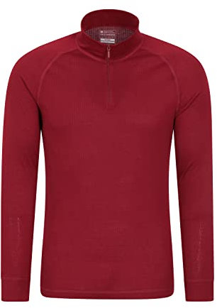 Mountain Warehouse Talus Mens Thermal Baselayer Top - Long Sleeve Sweater, Zip Neck, Quick Drying Pullover, Breathable, Lightweight - Great for, Travelling Red (Zip Neck) L