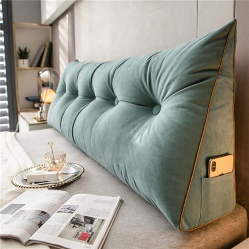 DMJLI-T Kopfende Großes Rückenkissen Lesekissen für Bett und Sofa, Keilkissen mit Waschbarem Bezug Bett Rückenlehne Großes Dreieckiges für Sofa Bettkopfteil,200×50×20cm-Verde Chiaro