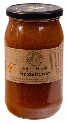 NATURAL FOOD Roher Honig - Direkt vom Imker - Roh Natürlich - Ohne Zusätze - Ungefiltert - Nicht Geschleudert oder Erhitzt - Geschenkidee - 1,1 KG - Heidehonig