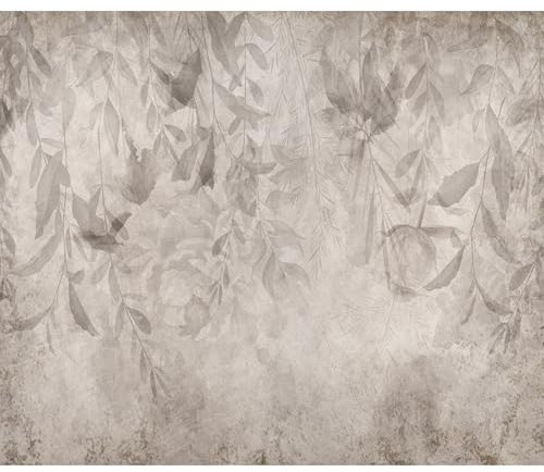 decomonkey Fototapete selbstklebend Vintage Pflanzen 392x280 cm XXL Selbstklebende Tapeten Wand Fototapeten Tapete Wandtapete klebend Klebefolie Deko Modern Natur Blumen Rosa Stein Optik Grau