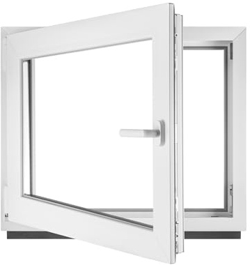 Fenster Kellerfenster Kunststofffenster Kunstoff weiß BxH 95 x 45 cm DIN Links - ALLE GRÖßEN - 2 fach Verglasung BxH 950 x 450 mm - Funktion Dreh-Kipp - BauPlaza