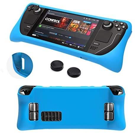 DLseego Custodia protettiva per Valve Steam Deck, custodia morbida in TPU compatibile con Valve Steam Deck Console 2021, accessori per Steam Deck con 2 tappi per impugnatura per pollice - Blu